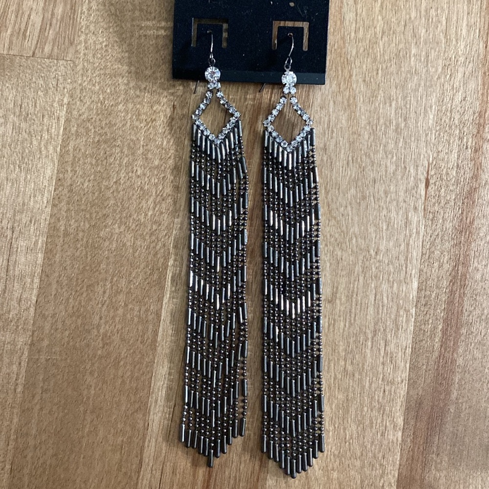 Gunmetal Black Rhinestone Hanging Earrings New